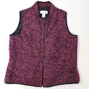 Marshall Field Women's Zip Up Vest Pink Black Textured Size Large Vintage Lined